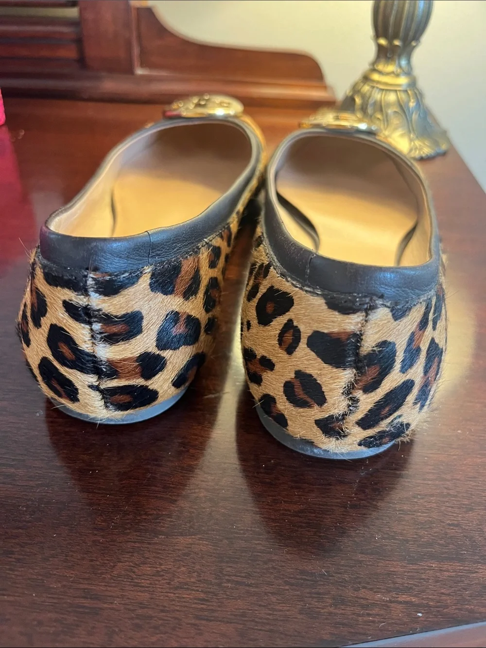 Tory Burch Leopard-Print Reva Flats with Gold Logo Medallion